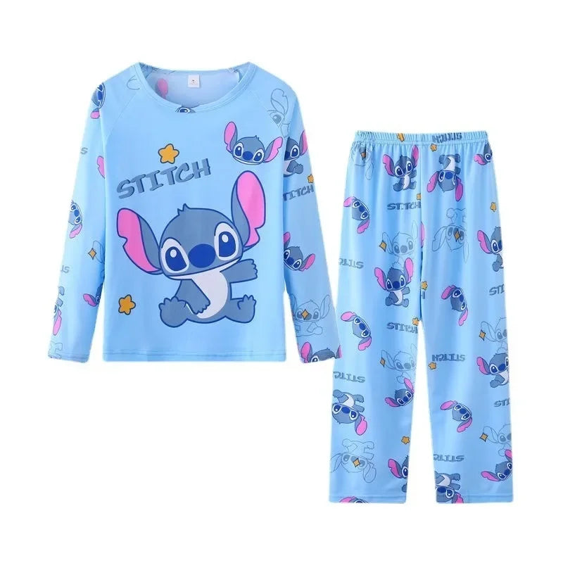 New Disney Stitch pajamas cotton children pyjamas for boys and girls set, Kids home wear, travel casual sleepwear suit.