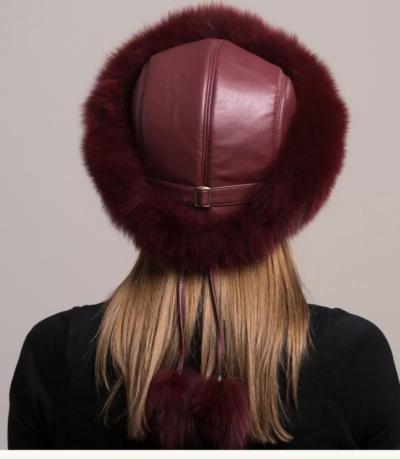 Natural Fox Fur Winter Hat with Earmuffs Fashionable Warmth for Women