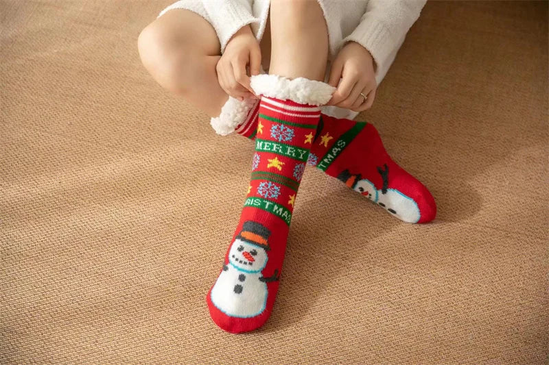 Winter kids cartoon Christmas socks warm Non-slip thermal cute family Socks