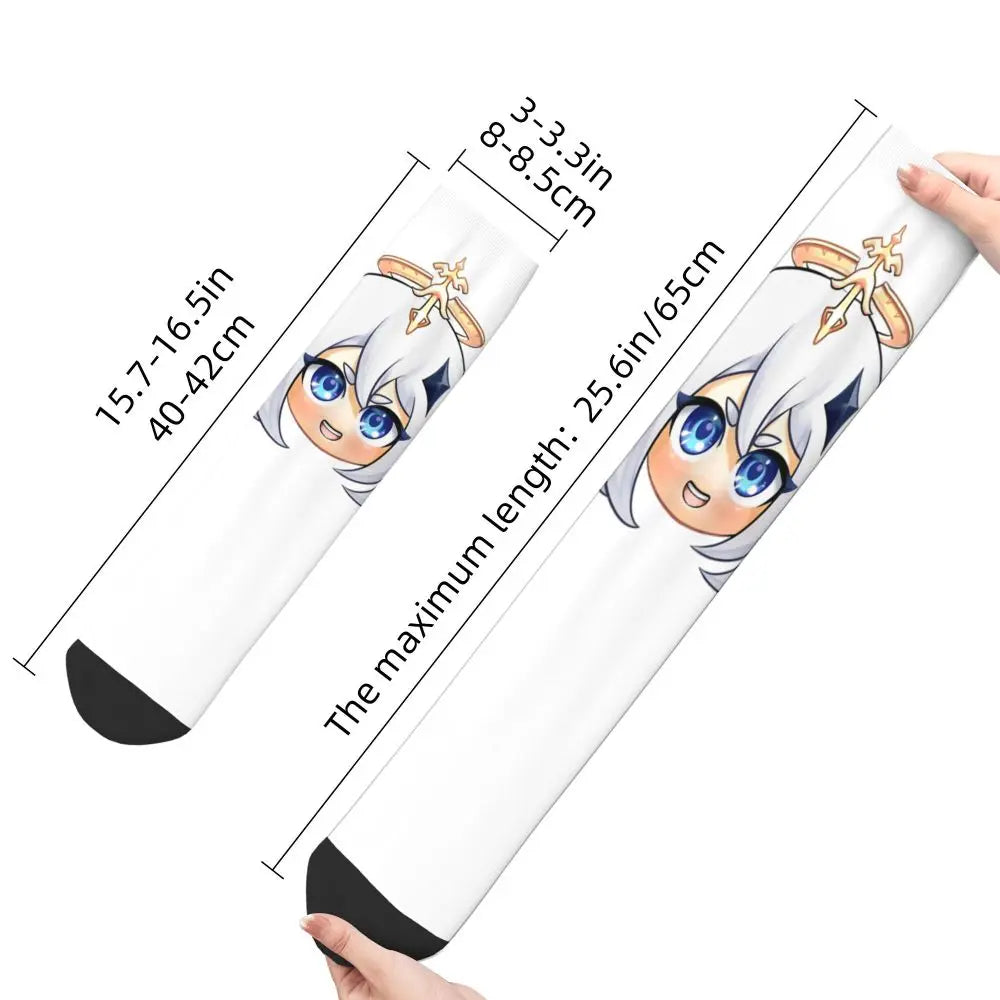 Chibi paimon Genshin anime impact unisex happy Socks from cotton blend for A Year-Round Delight for Fans