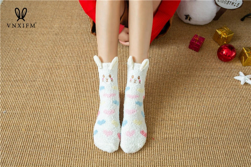 Cute animal Christmas socks with 3d fluffy coral velvet, thick and warm winter gift for women