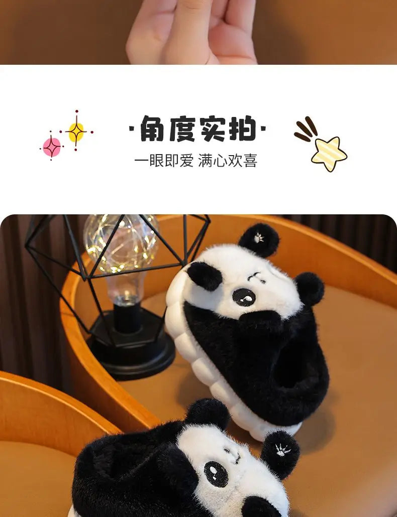 Cozy Kids' Cartoon Panda Slippers Warm Indoor Fluffy Shoes for Boys and Girls