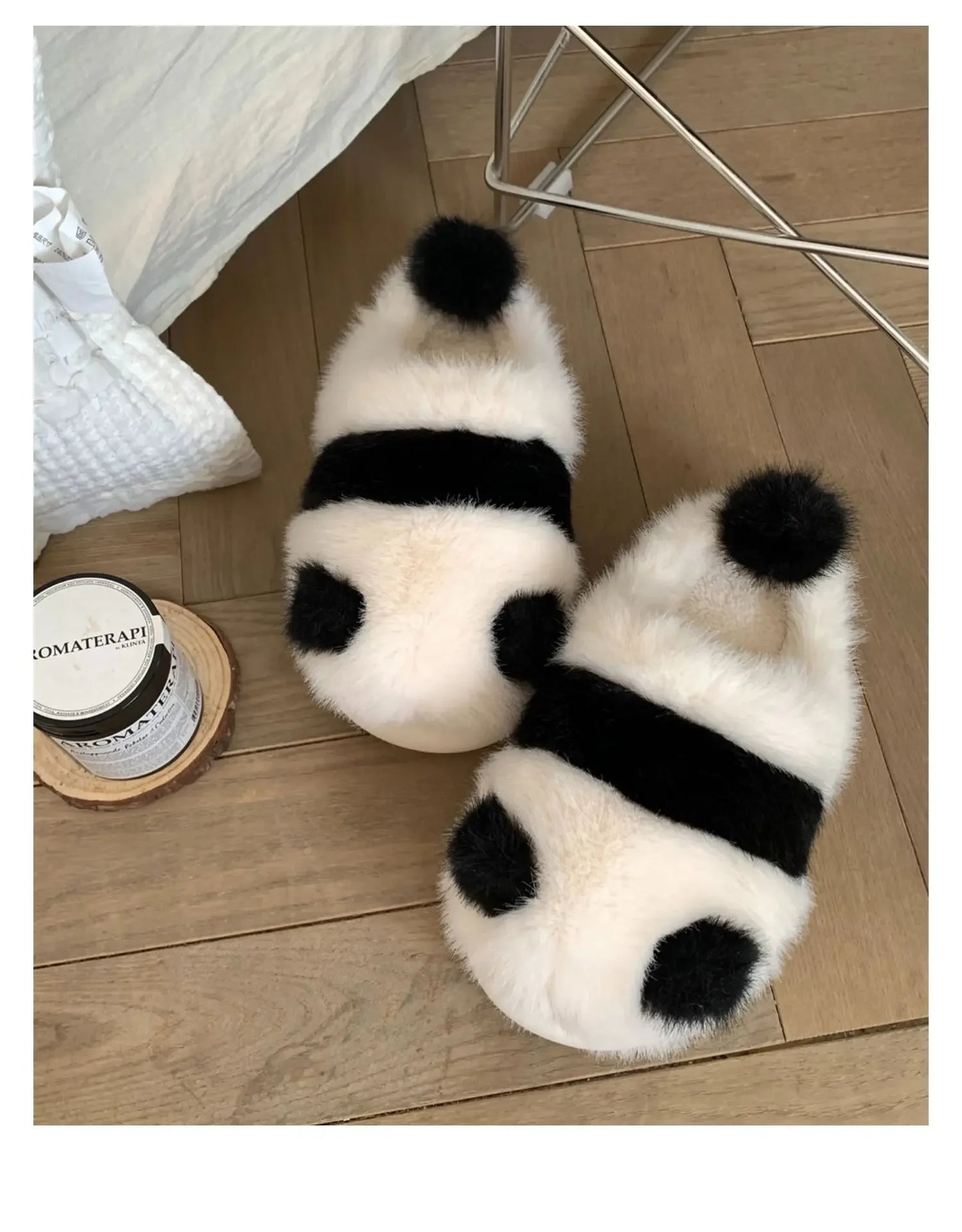 Cozy fluffy indoor Panda Slippers for winter for winter with platform sole women cute design