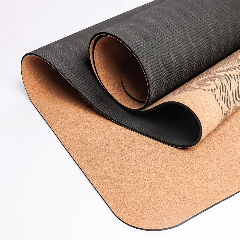 Mandala natural sustainable eco friendly 4mm natural cork TPE printed Yoga Pilates mat for inner peace and harmony with this with Non-slip design and sweat-absorbing properties, complete with carry bag"