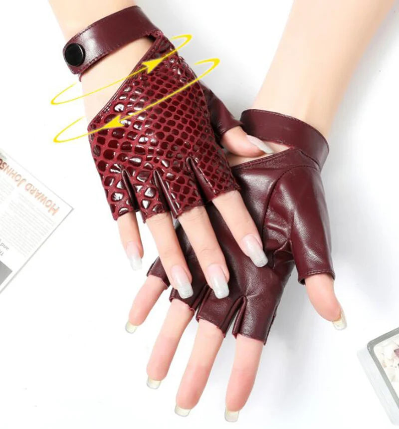 Gants mi-doigts en cuir urbain chic et nerveux pour femmes - fitness, sport, mode danse - dames conduite sans doigts, course, gants de moto moufles