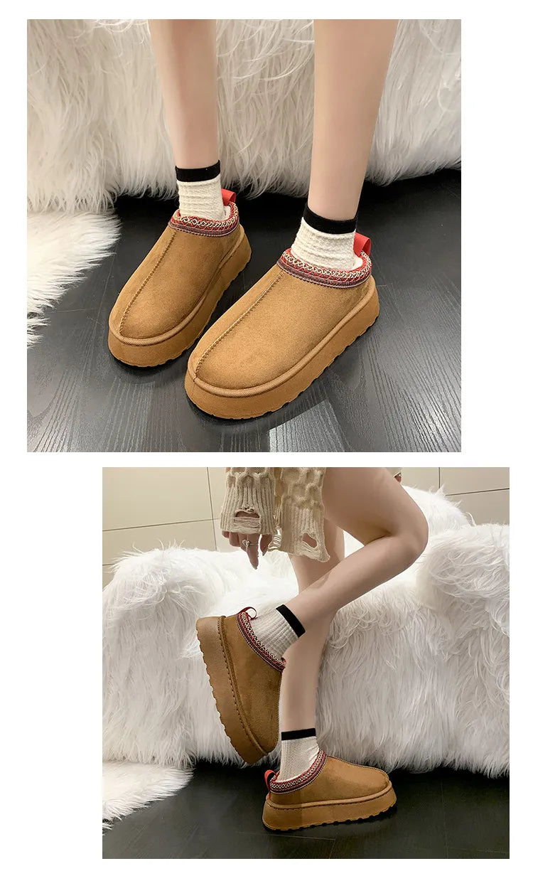 Winter cozy soft warm snow Boots slippers Cozy, Thick-Soled Half Slippers for Women