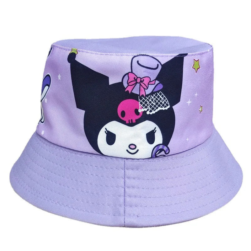 Kuromi panama summer sun hat cap for kids: anime cute big ear cartoon fisherman cap - summer sun protection with style! for holidays and sea 3-12 years old boys girls picachu pokemon