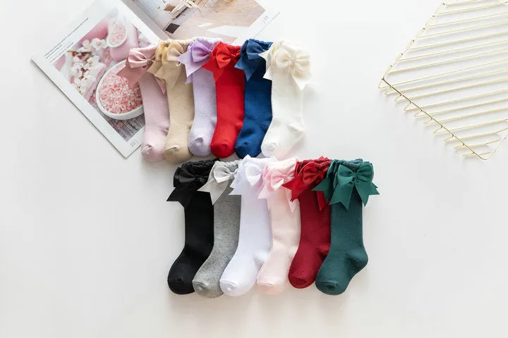 Warm & cute winter autumn kids knee high socks with big bow for 0-5 years