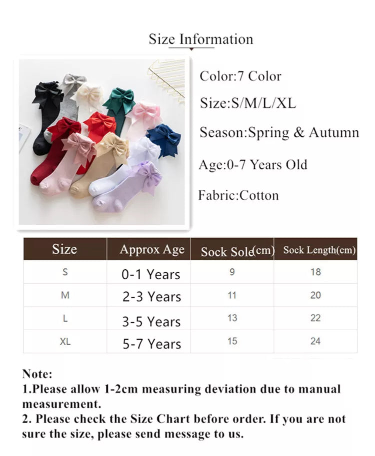 Warm & cute winter autumn kids knee high socks with big bow for 0-5 years
