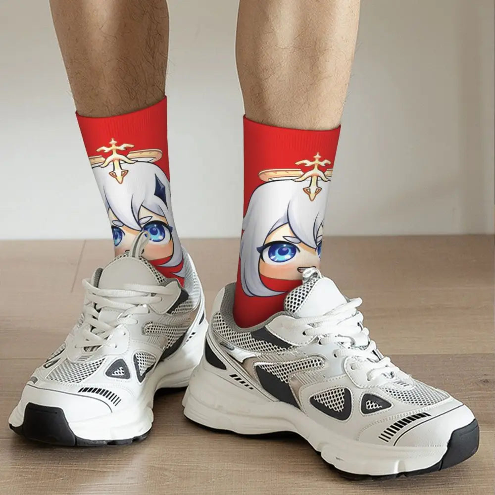 Chibi paimon Genshin anime impact unisex happy Socks from cotton blend for A Year-Round Delight for Fans