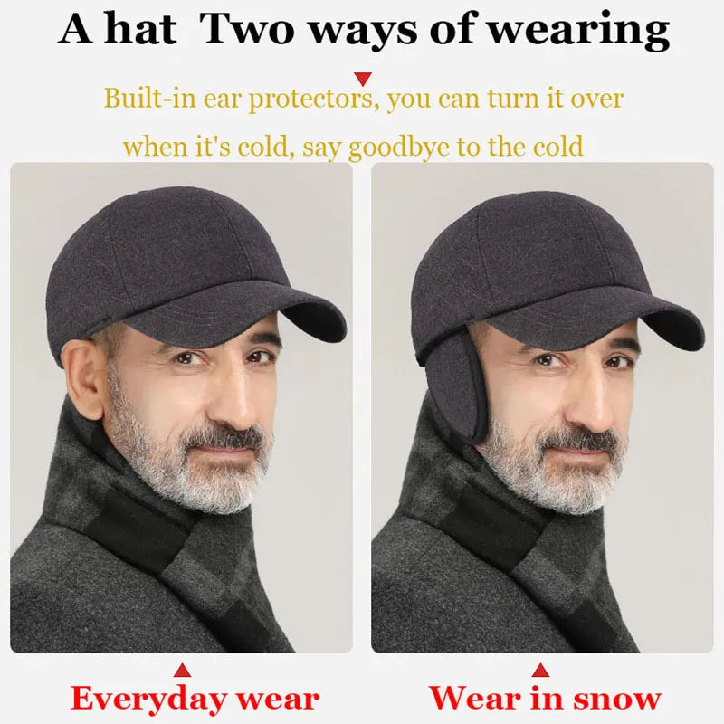 Men's Winter Ear-Protected Baseball Caps for ear protection Adjustable, Outdoor Warmth with Earmuffs Design
