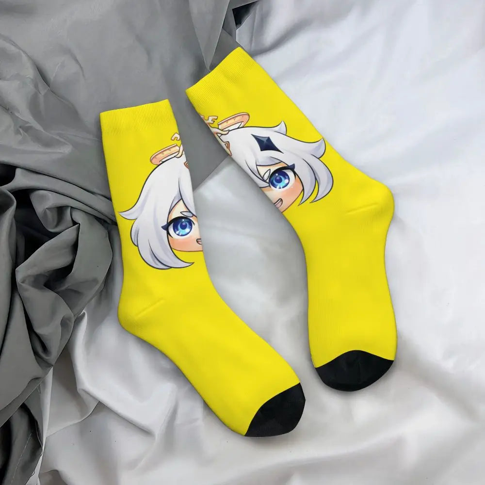 Chibi paimon Genshin anime impact unisex happy Socks from cotton blend for A Year-Round Delight for Fans