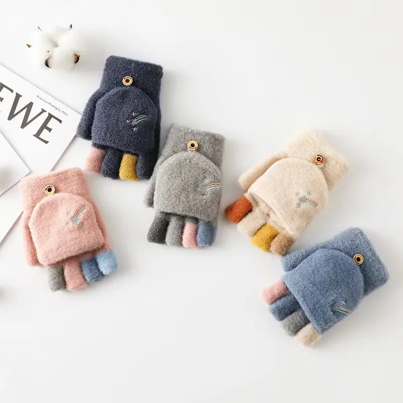 Thick warm flip fingerless gloves for girls for a winter fashion statement