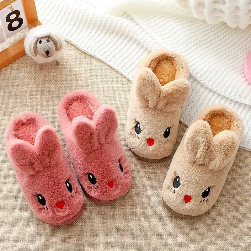 Pantoufles d'hiver chaudes et douces en fourrure de lapin mignon pour enfants, taille 24-35eur