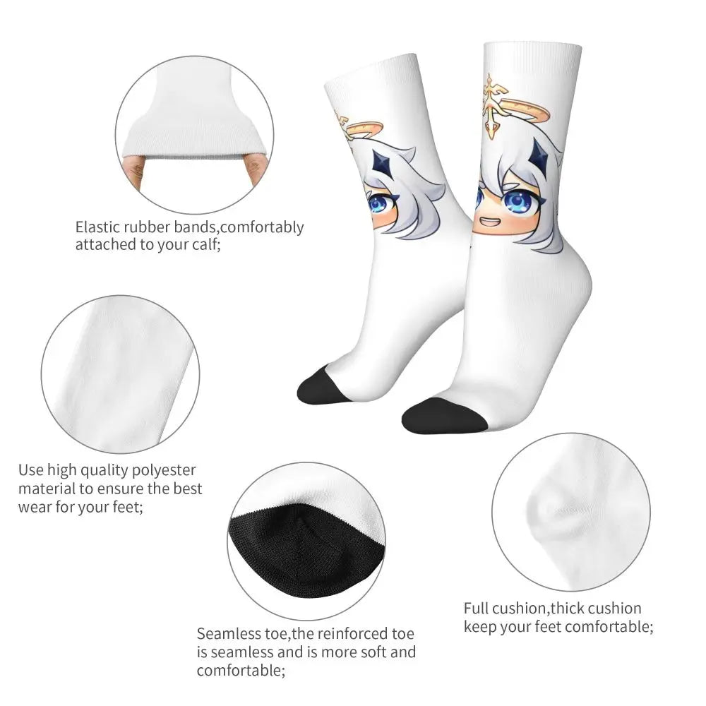 Chibi paimon Genshin anime impact unisex happy Socks from cotton blend for A Year-Round Delight for Fans