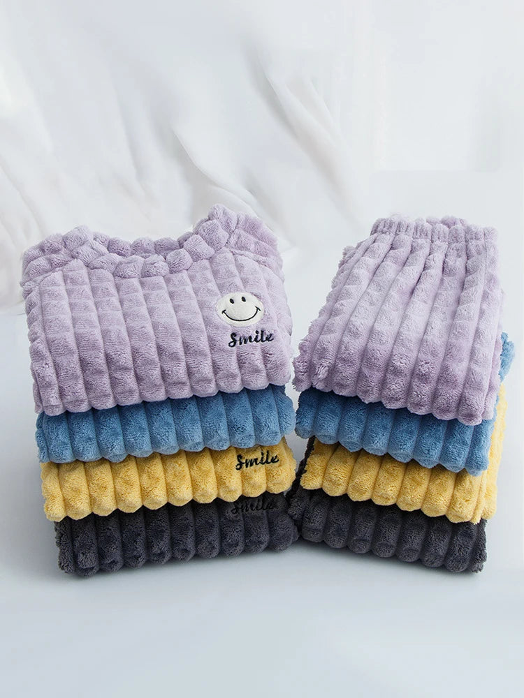 New smiley cartoon winter children pajamas set of warm fluffy thick soft flannel baby boys girls long sleeve warm sleepwear kids home suit