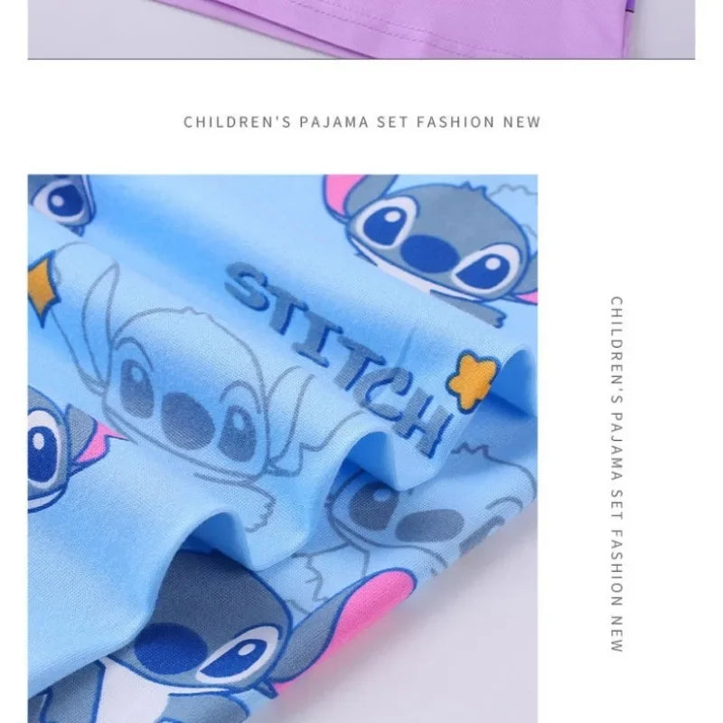 New Disney Stitch pajamas cotton children pyjamas for boys and girls set, Kids home wear, travel casual sleepwear suit.
