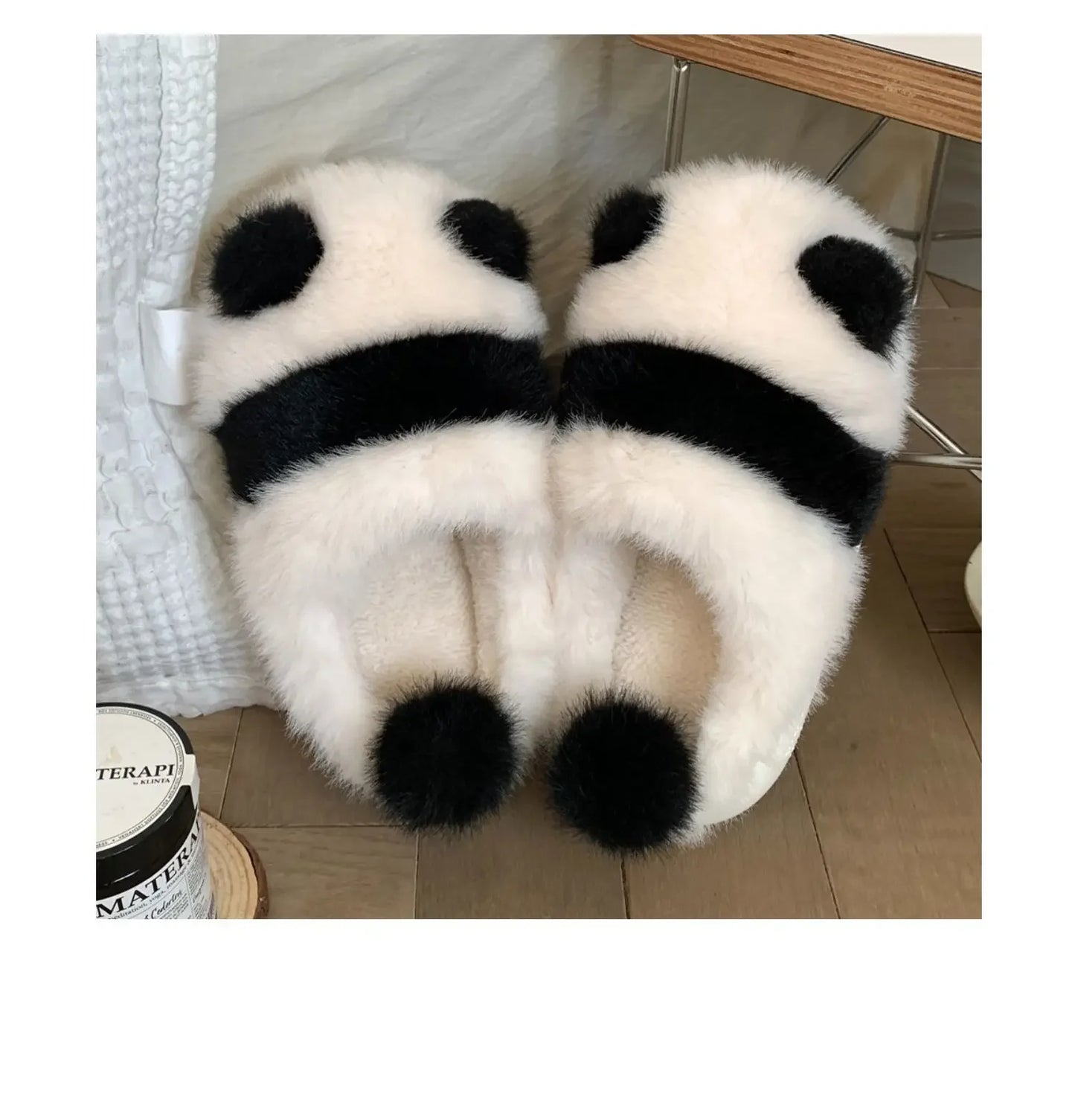 Cozy fluffy indoor Panda Slippers for winter for winter with platform sole women cute design