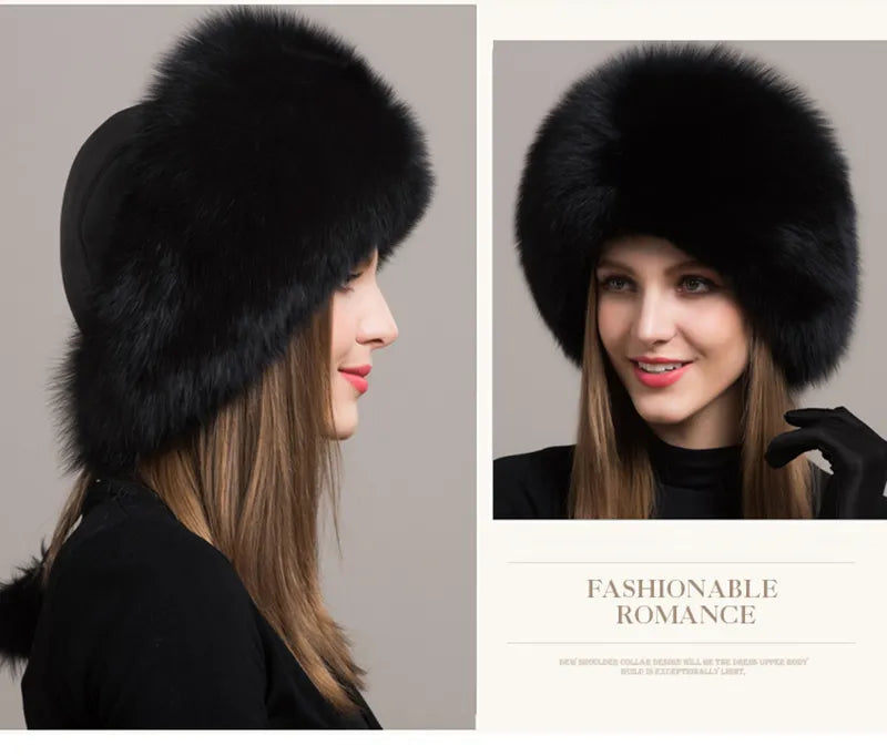 Natural Fox Fur Winter Hat with Earmuffs Fashionable Warmth for Women