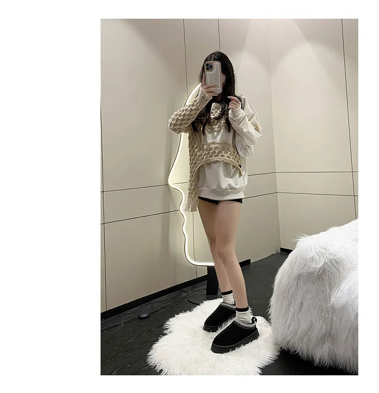 Winter cozy soft warm snow Boots slippers Cozy, Thick-Soled Half Slippers for Women