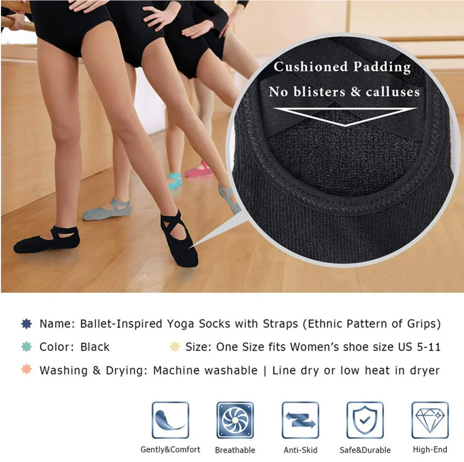 1 pair women's non-slip bandage cotton socks with straps – perfect for pilates, pure barre, ballet, and barefoot workouts