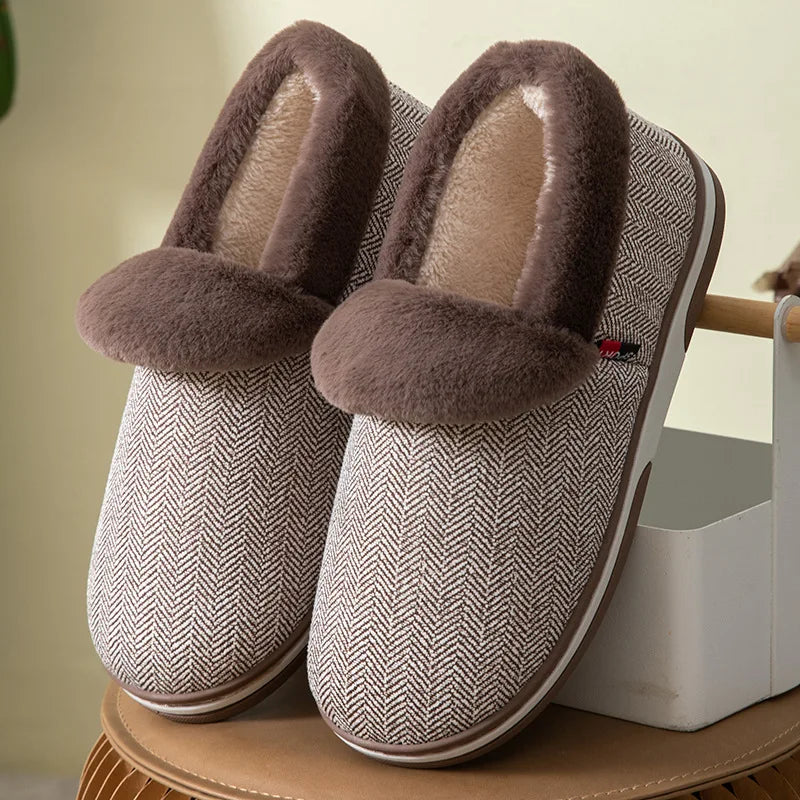 Pantoufles en coton pour hommes et femmes, grandes pantoufles d'hiver chaudes et épaisses en peluche, chaudes et décontractées