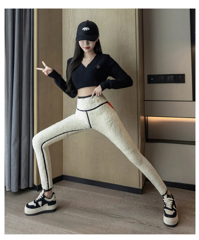 Extra thick lamb velvet shark leggings - women's high waist butt lifter black thermal fleece warm leggings for autumn winter