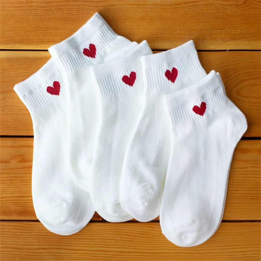 Charmant coeur coton mélangé chaussettes ensemble pf 5 paires de chaussettes de bateau à tube bas de mode d'été pour femmes