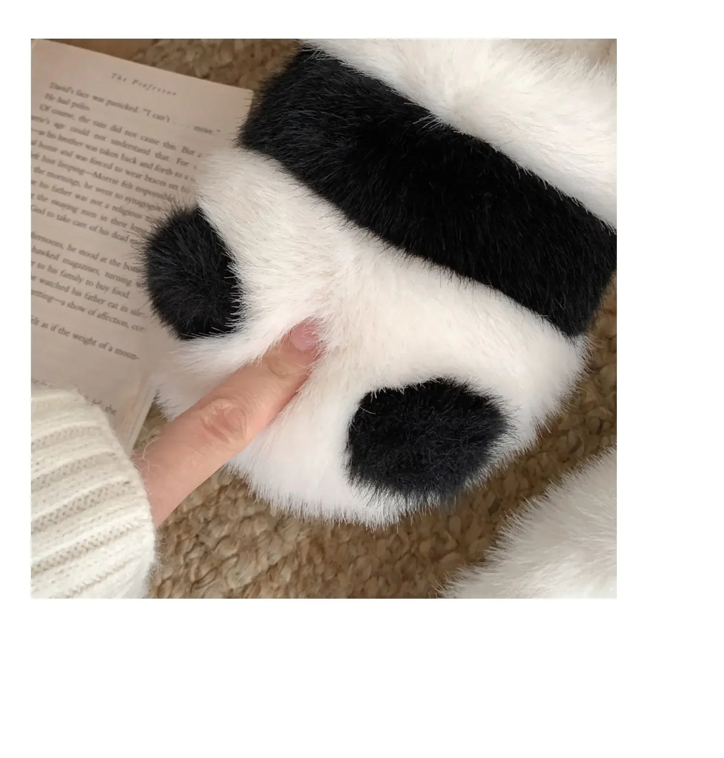 Cozy fluffy indoor Panda Slippers for winter for winter with platform sole women cute design