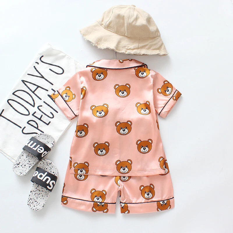 Toddler baby kids silk satin pajamas pyjamas set sleepwear suit boys girls sleep two piece set autumn kids loungewear