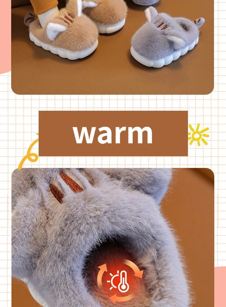 Winter Children's Plush Ankle Slippers - Warm Cotton Shoes for Boys & Girls
