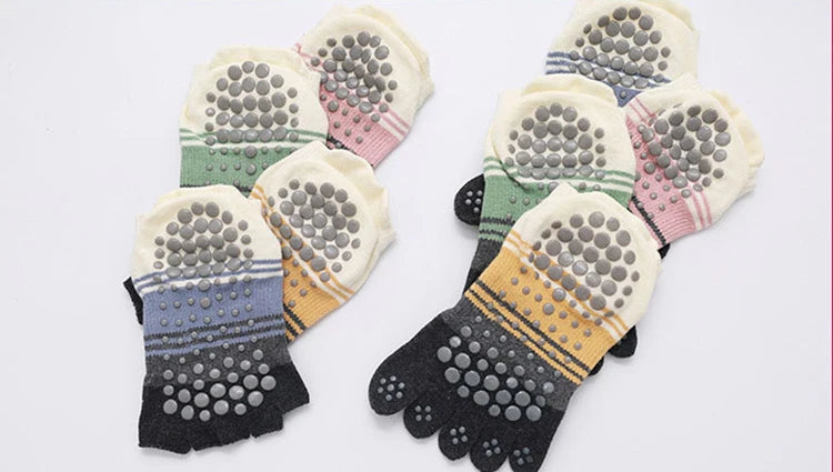 Luxurious silicone non-slip cotton yoga socks for women 5 toes to elevate your practice with style and comfort