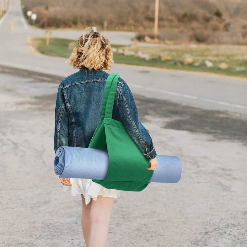 Eco-friendly cotton portable yoga pilates mat storage bag outdoor yoga tote bag large capacity canvas shoulder bag yoga accessories storage bag