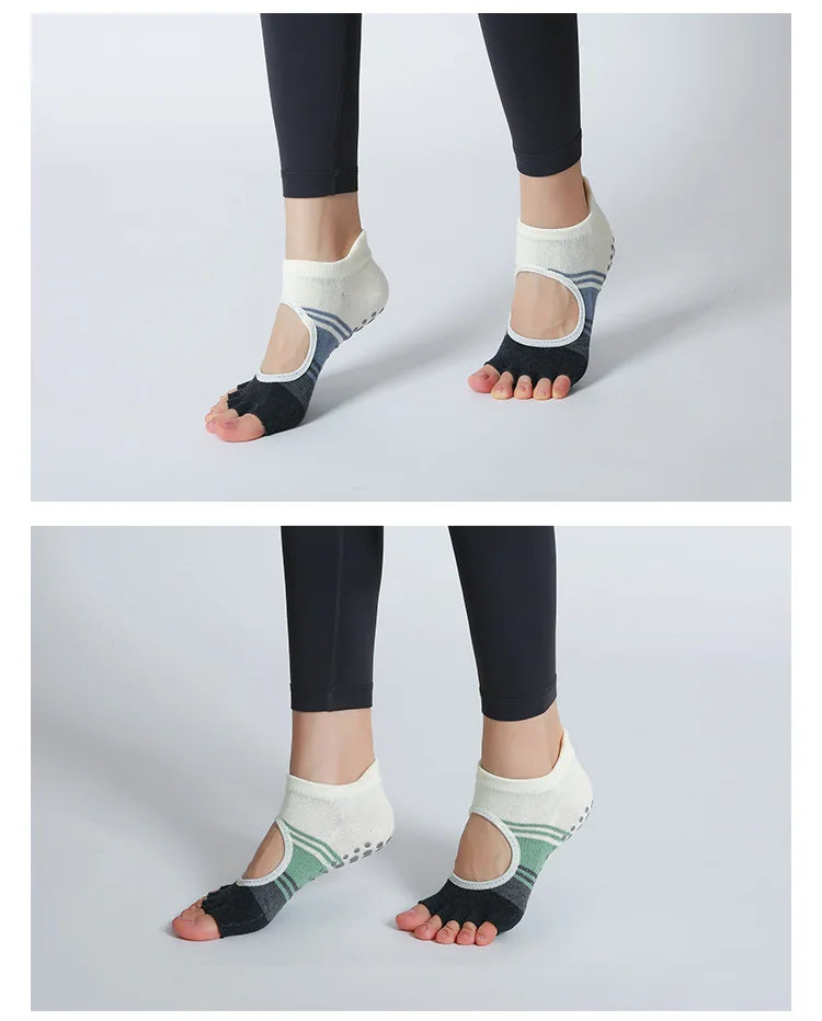 Luxurious silicone non-slip cotton yoga socks for women 5 toes to elevate your practice with style and comfort