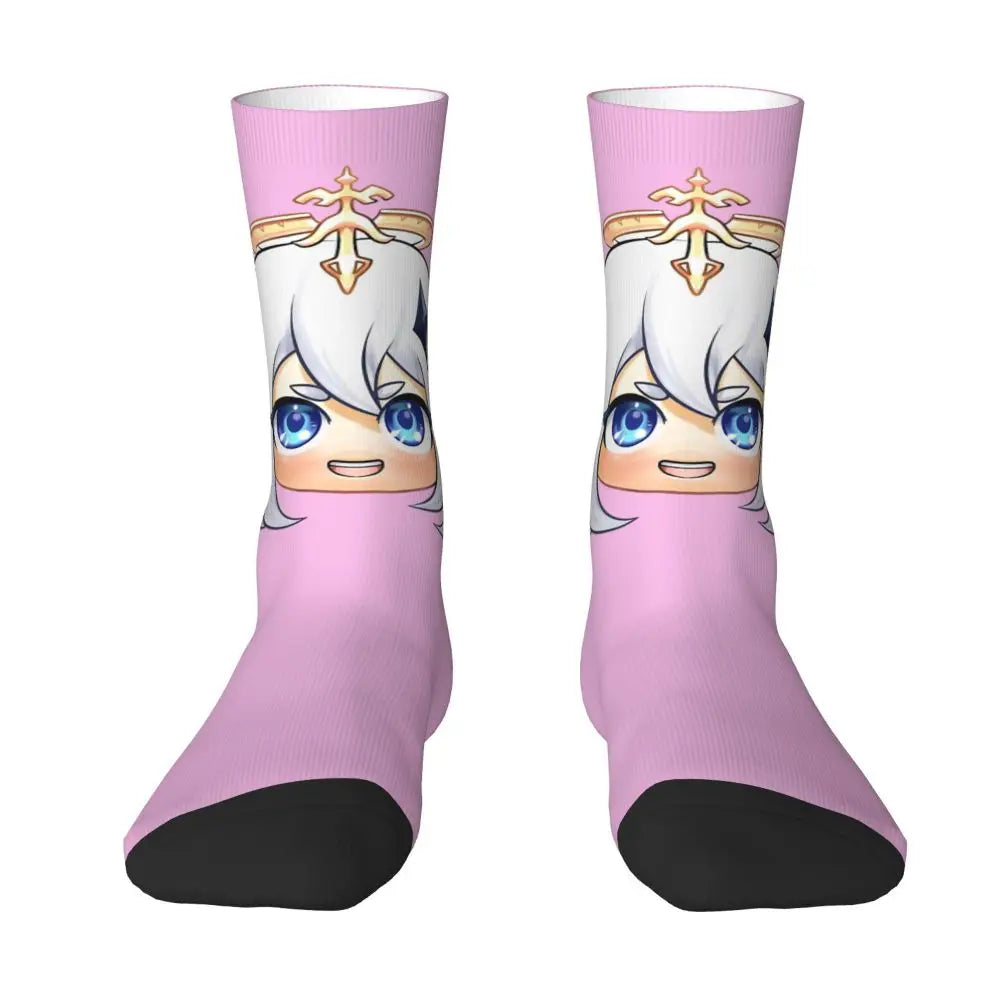 Chibi paimon Genshin anime impact unisex happy Socks from cotton blend for A Year-Round Delight for Fans