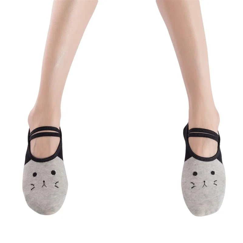 Graceful cute women's yoga socks new silicone anti-slip ballet pilates socks with backless breathable design and elegant bandage detail