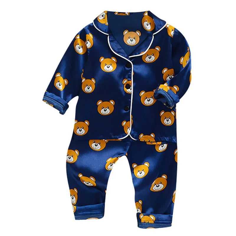 Toddler baby kids silk satin pajamas pyjamas set sleepwear suit boys girls sleep two piece set autumn kids loungewear