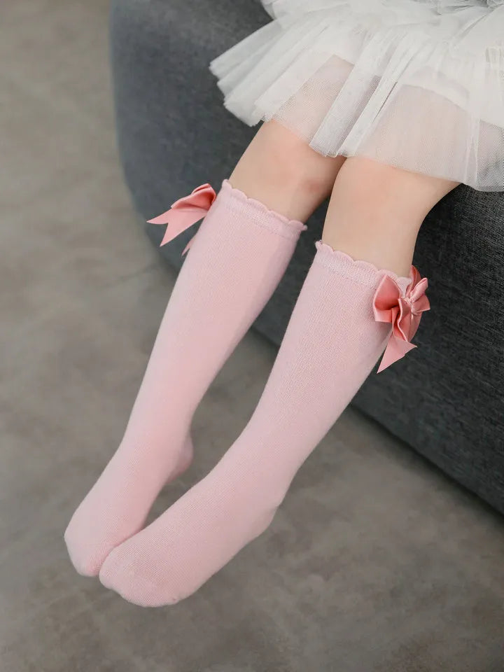 Warm & cute winter autumn kids knee high socks with big bow for 0-5 years