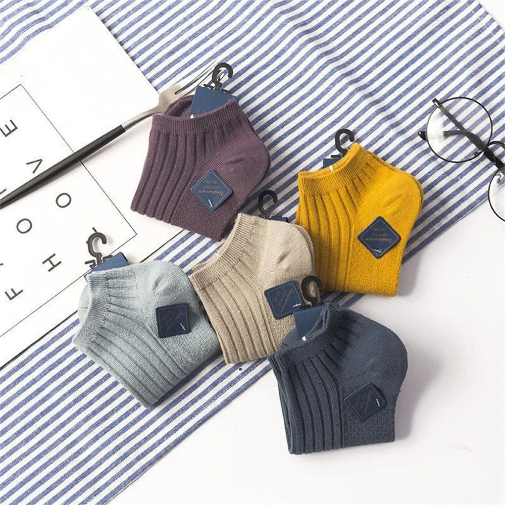 Premium ribbed cotton socks set of 5 pairs of high-quality short low tube sports socks for men and women