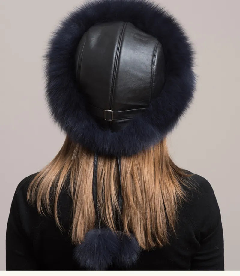 Natural Fox Fur Winter Hat with Earmuffs Fashionable Warmth for Women