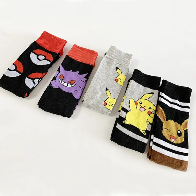 Anime-inspired Gengar & Pikachu pokemon socks for kids men women