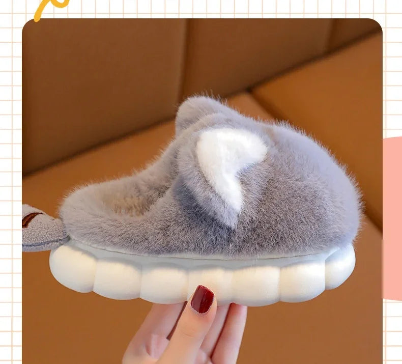 Winter Children's Plush Ankle Slippers - Warm Cotton Shoes for Boys & Girls