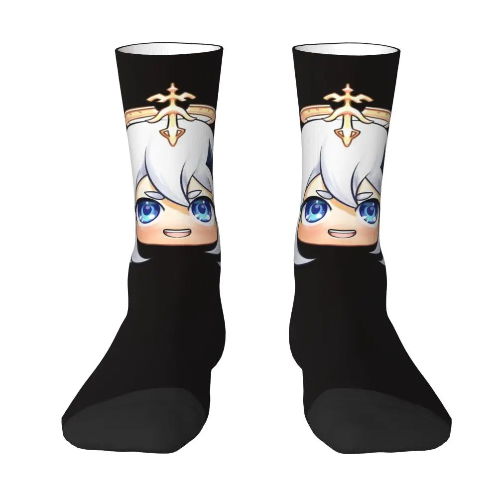 Chibi paimon Genshin anime impact unisex happy Socks from cotton blend for A Year-Round Delight for Fans