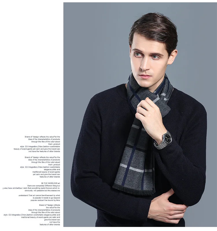 sophisticated cashmere blend warm plaid men's Scarf for winter, casual-business look perfect Gift