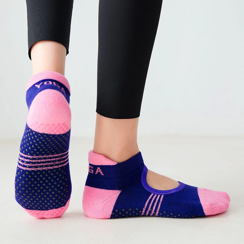 Women's backless pilates socks with towel bottom - breathable, anti-slip yoga socks, cotton ballet dance sports socks for fitness gym