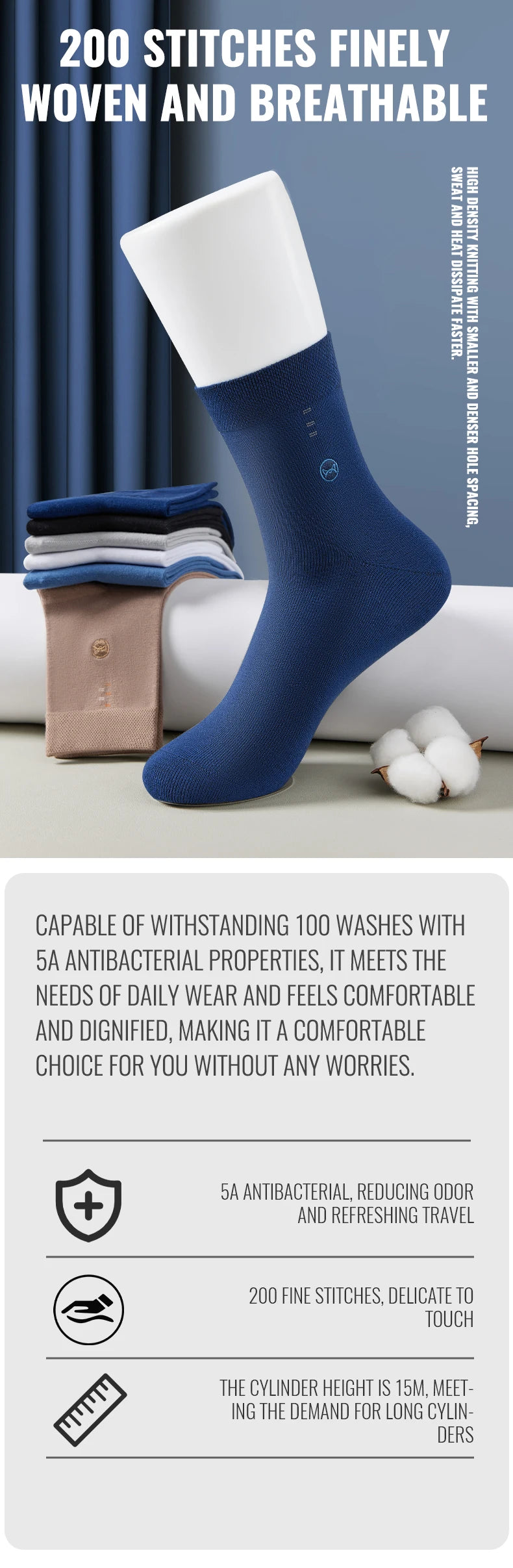 10-Pair set of antibacterial pure cotton men socks for business