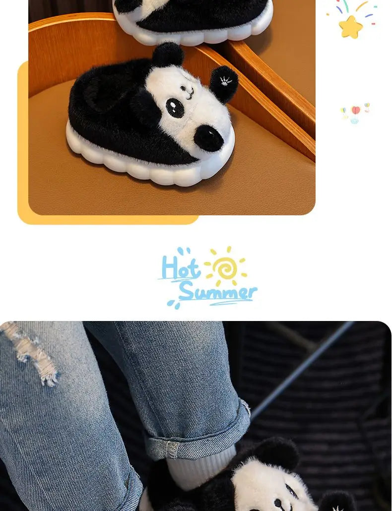 Cozy Kids' Cartoon Panda Slippers Warm Indoor Fluffy Shoes for Boys and Girls