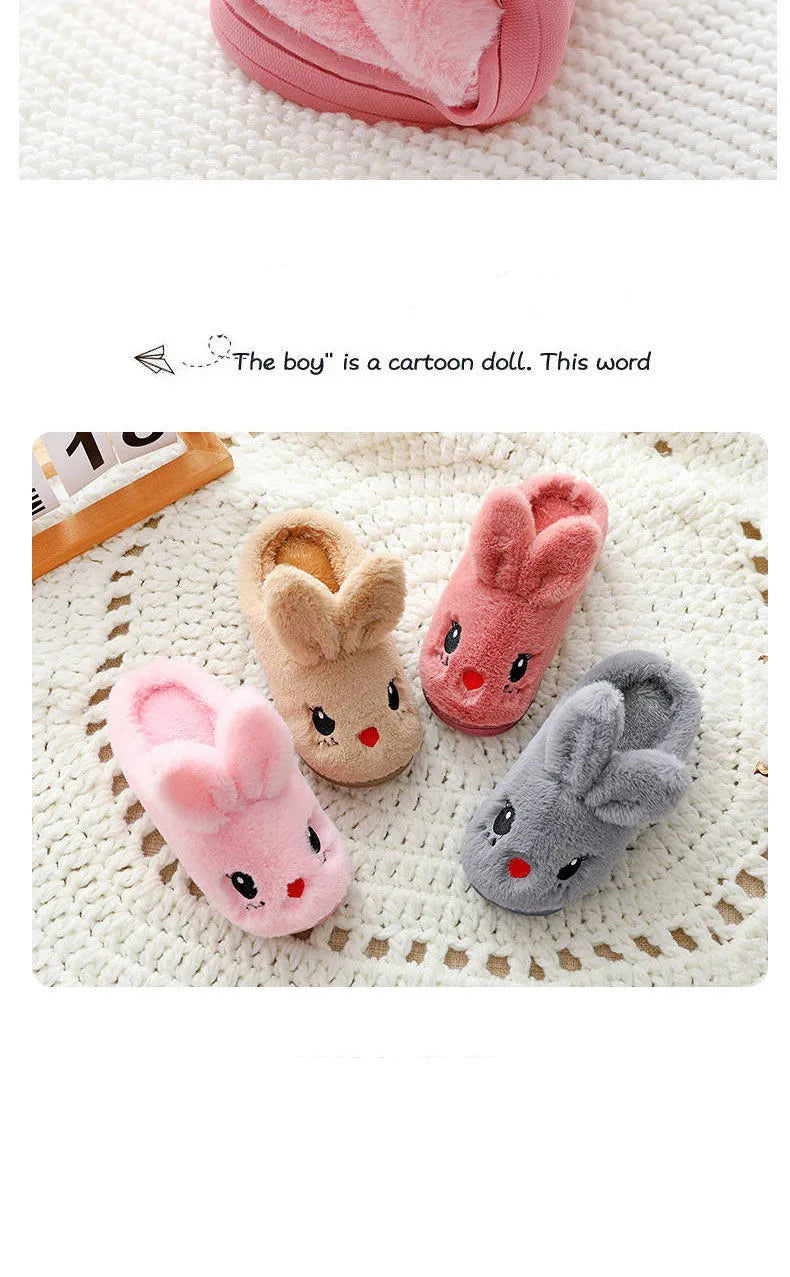 Pantoufles d'hiver chaudes et douces en fourrure de lapin mignon pour enfants, taille 24-35eur