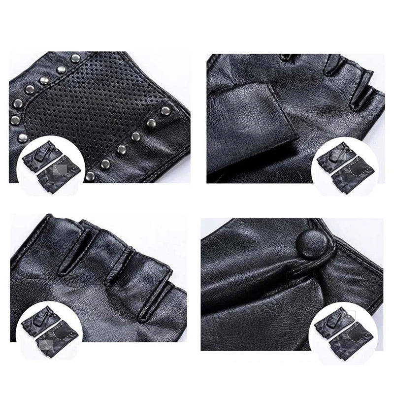 Chic stylish half finger leather motor driving gloves - breathable genuine leather gloves for even sports anti-slip