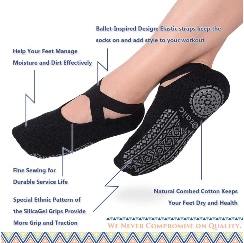 1 pair women's non-slip bandage cotton socks with straps – perfect for pilates, pure barre, ballet, and barefoot workouts
